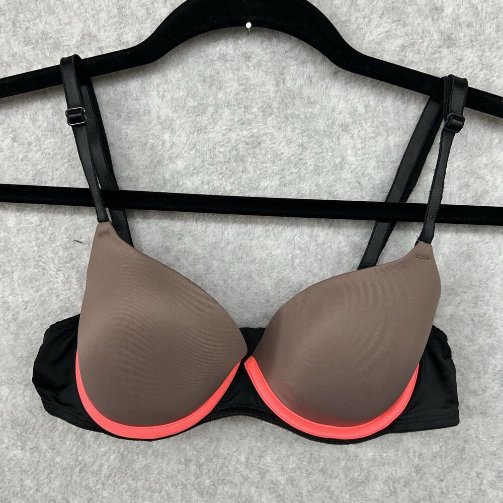 Victoria's Secret PINK Bra 34A Brown Black Colorblock Push Up-READ